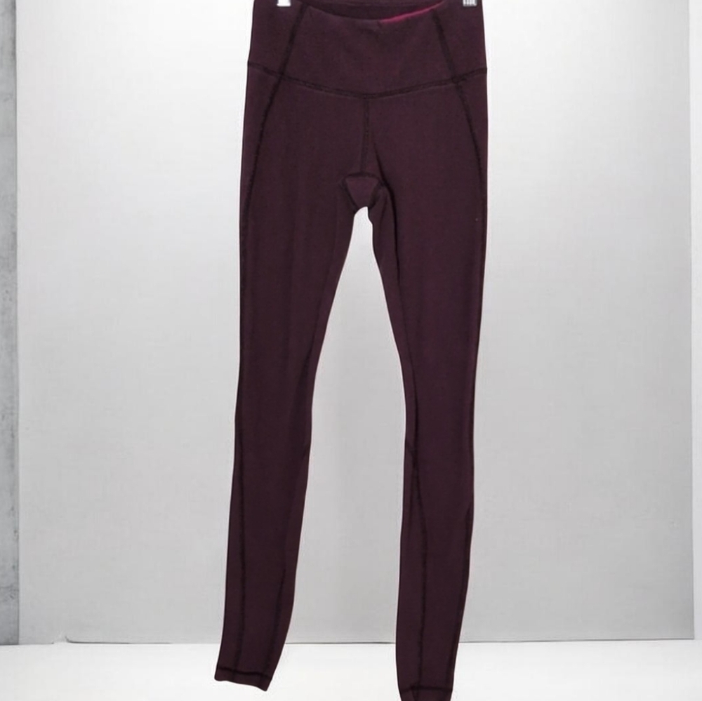 lululemon Purple/Cranberry Striped Leggings With Front Pocket. Full Length